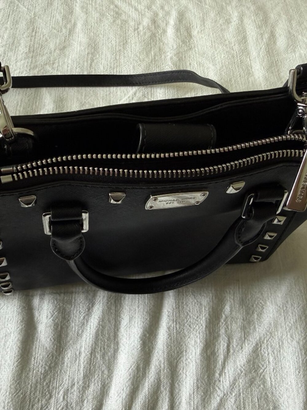 Michael Kors Black Kellen Studded Saffiano Small Crossbody Purse - Picture 3 of 6